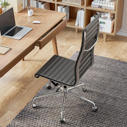 Ribbed Genuine Leather Eames Armless Executive Swivel office chair