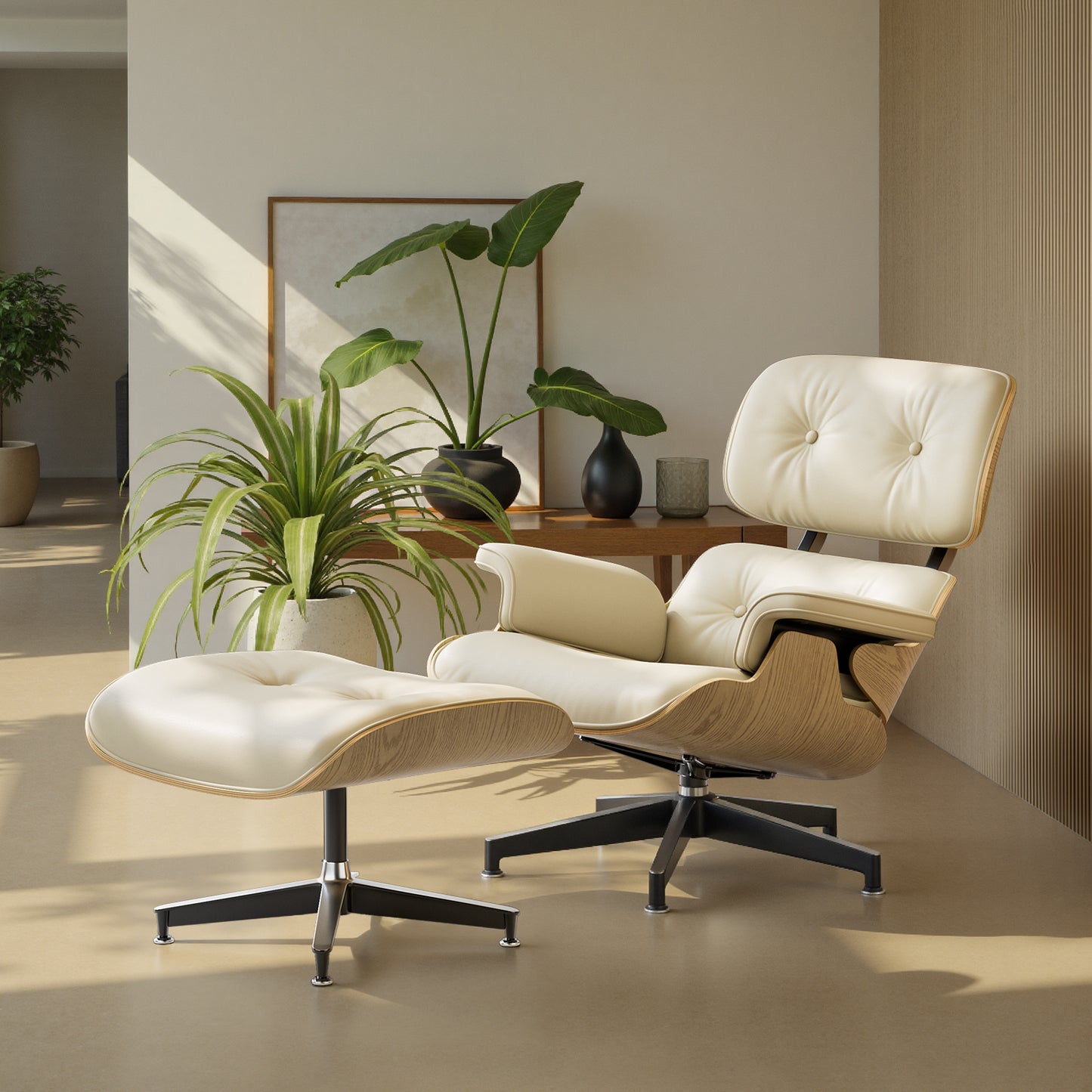 Replica Genuine Leather Eames Lounge Chair and Ottoman