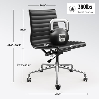 Ribbed Genuine Leather Eames Armless Executive Swivel office chair