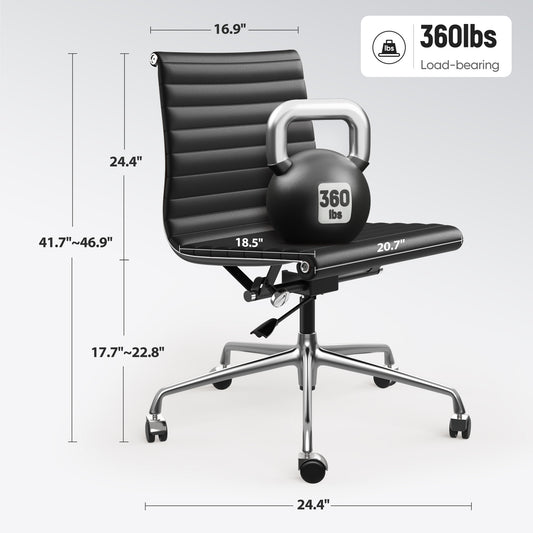 Ribbed Genuine Leather Eames Armless Executive Swivel office chair