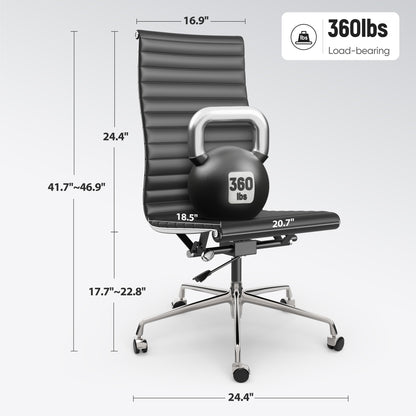 Ribbed Genuine Leather Eames Armless Executive Swivel office chair