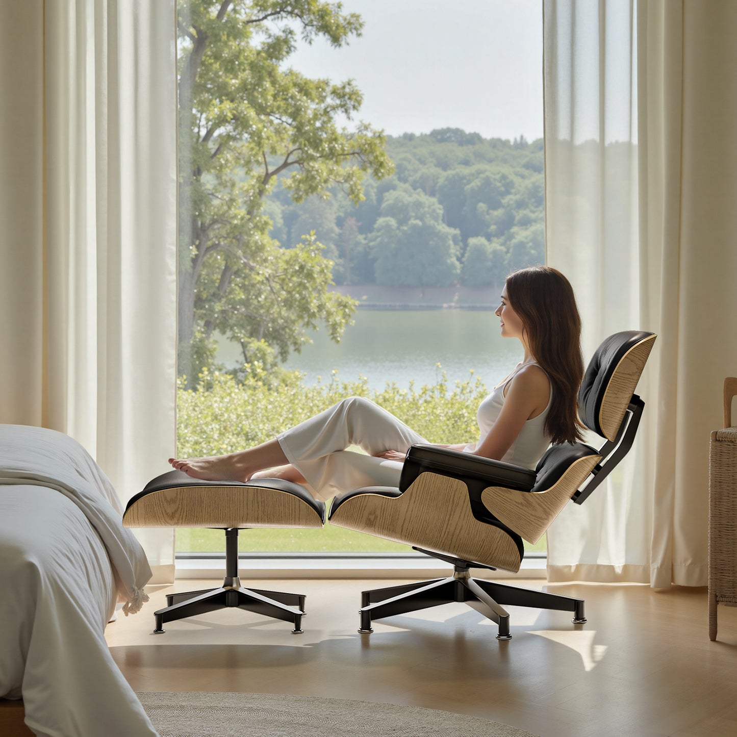 Replica Genuine Leather Eames Lounge Chair and Ottoman