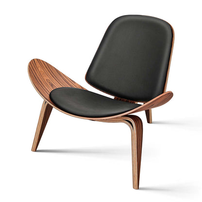 Hans Wegner Shell Chair Black Leather Replica