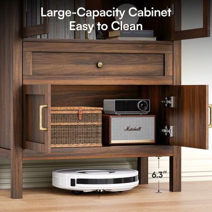 71'' Tall Full Wood Arched Storage Cabinet Adjustable Shelves Bookcase With LED Lights