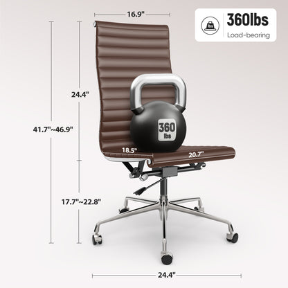 Ribbed Genuine Leather Eames Armless Executive Swivel office chair