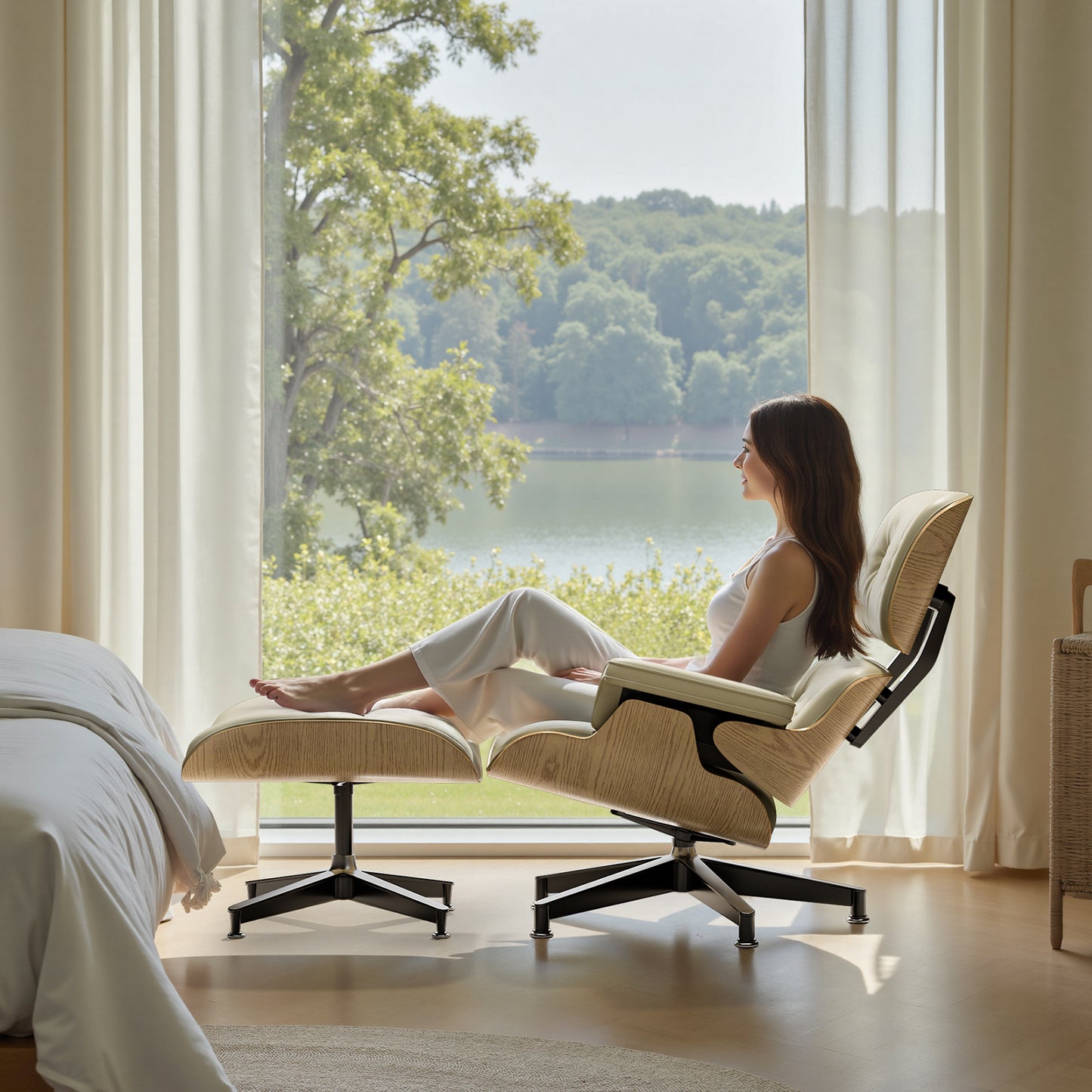 Replica Genuine Leather Eames Lounge Chair and Ottoman