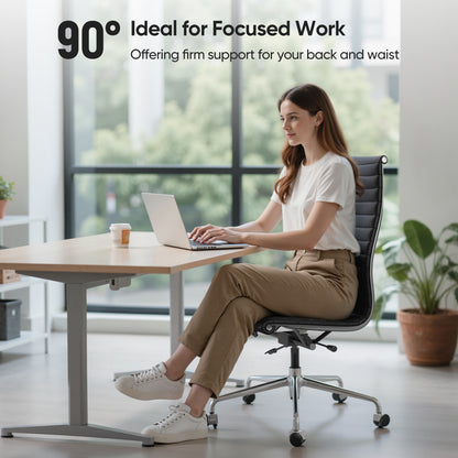 Ribbed Genuine Leather Eames Armless Executive Swivel office chair