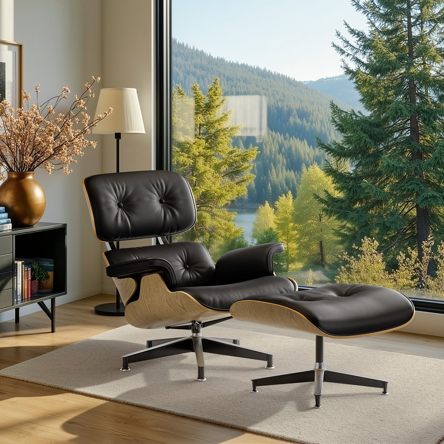 Replica Genuine Leather Eames Lounge Chair and Ottoman