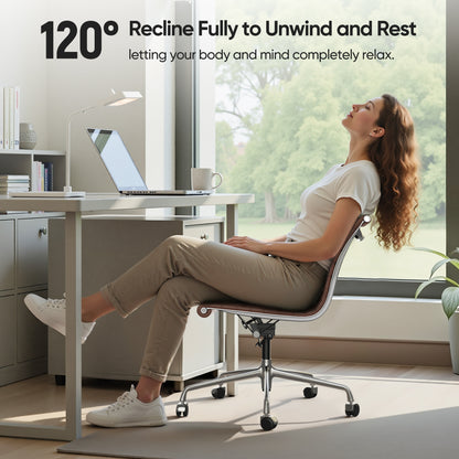 Ribbed Genuine Leather Eames Armless Executive Swivel office chair