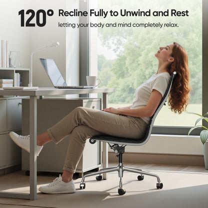 Ribbed Genuine Leather Eames Armless Executive Swivel office chair