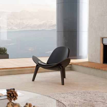 Hans Wegner Shell Chair Black Leather Replica