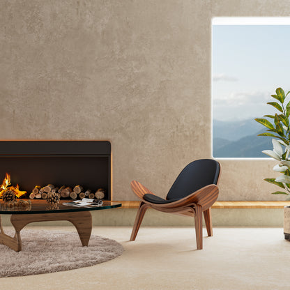 Hans Wegner Shell Chair Black Leather Replica