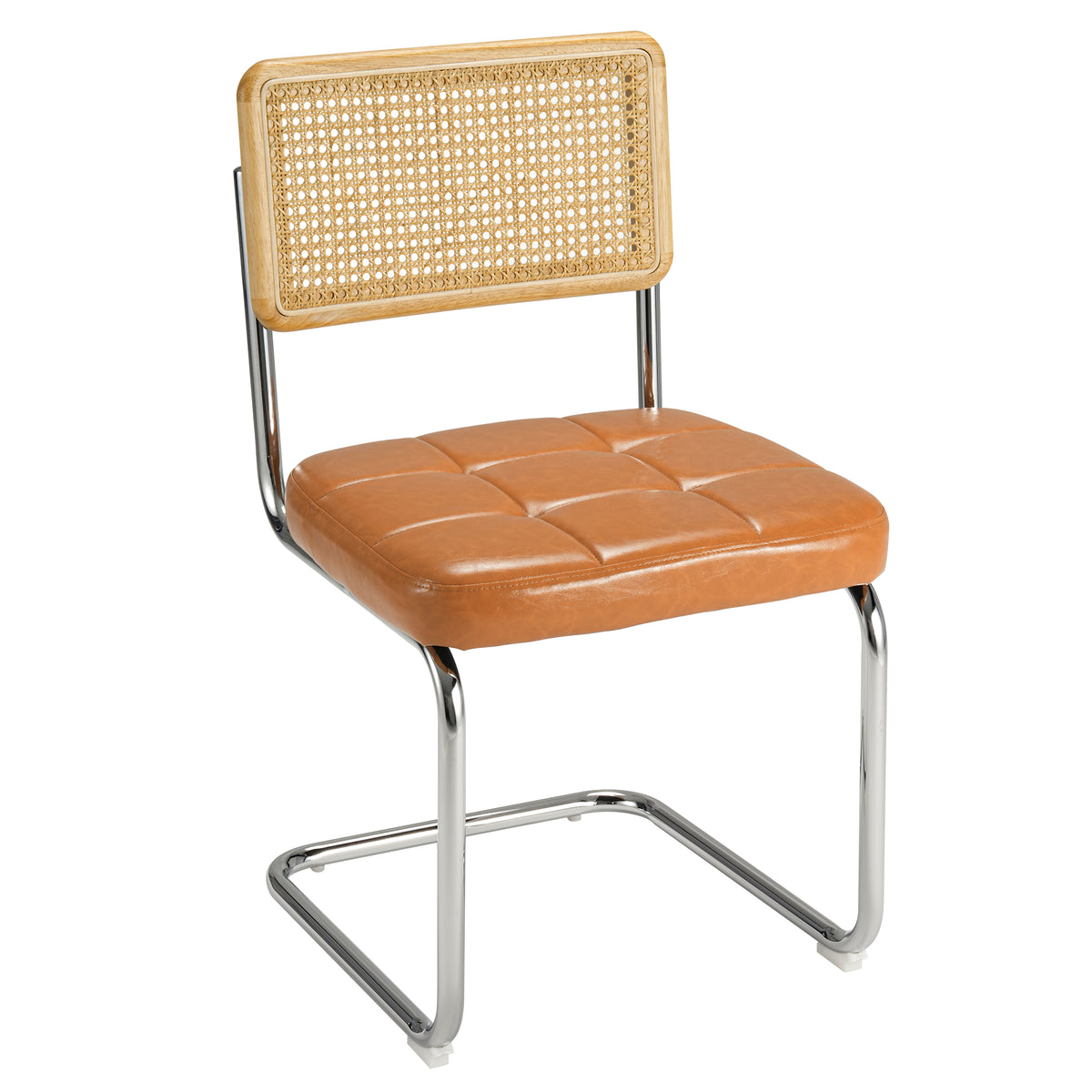 Mid-Century Modern Rattan Leather Dining Chair | Set of 2