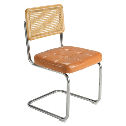 Mid-Century Modern Rattan Leather Dining Chair | Set of 2