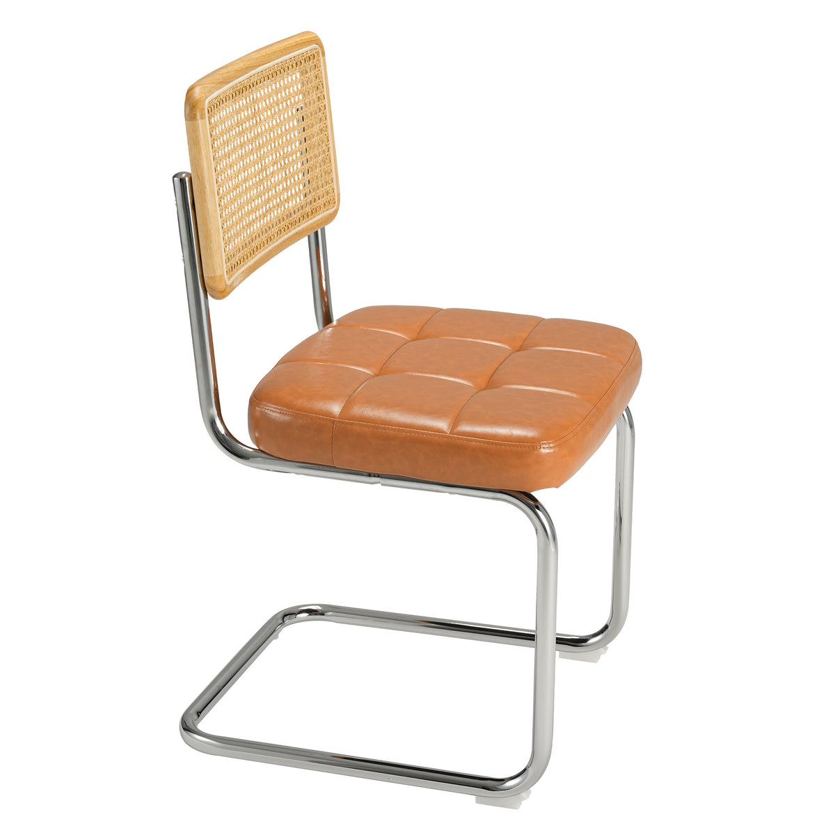 Mid-Century Modern Rattan Leather Dining Chair | Set of 2