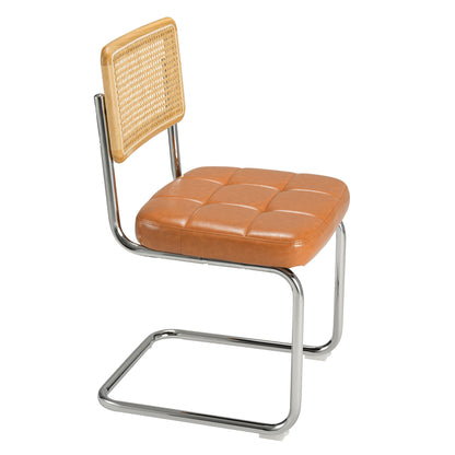 Mid-Century Modern Rattan Leather Dining Chair | Set of 2