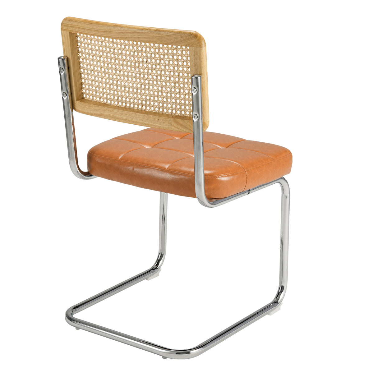 Mid-Century Modern Rattan Leather Dining Chair | Set of 2