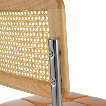 Mid-Century Modern Rattan Leather Dining Chair | Set of 2