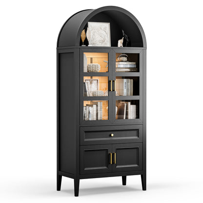 Arched Storage Cabinet with Glass Doors and Auto Sensor LED Lights
