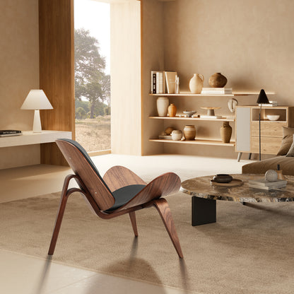 Hans Wegner Shell Chair Black Leather Replica