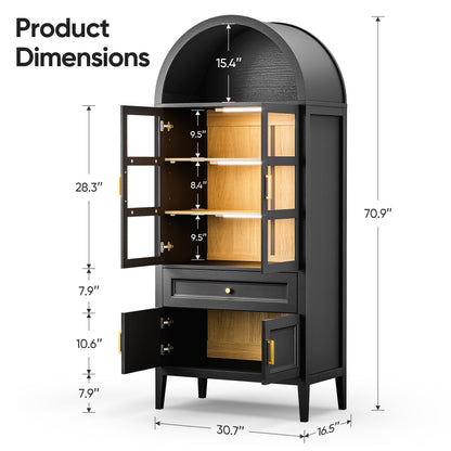 Arched Storage Cabinet with Glass Doors and Auto Sensor LED Lights