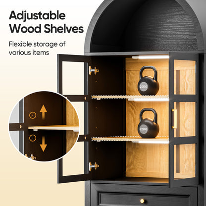 Arched Storage Cabinet with Glass Doors and Auto Sensor LED Lights