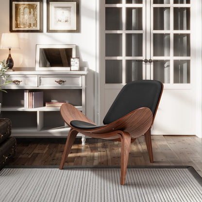 Hans Wegner Shell Chair Black Leather Replica