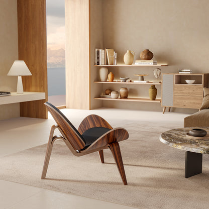 Hans Wegner Shell Chair Black Leather Replica