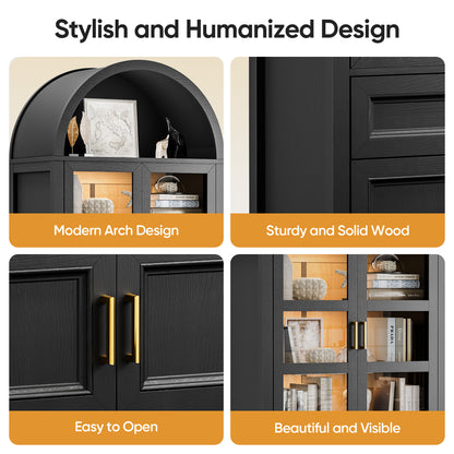 Arched Storage Cabinet with Glass Doors and Auto Sensor LED Lights