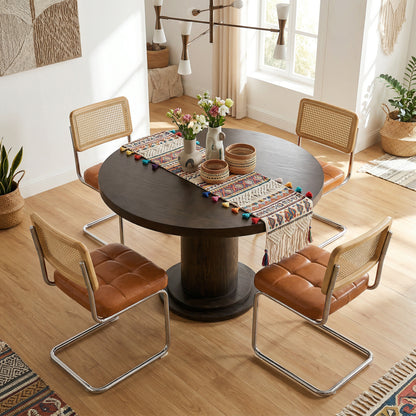 Mid-Century Modern Rattan Leather Dining Chair | Set of 2