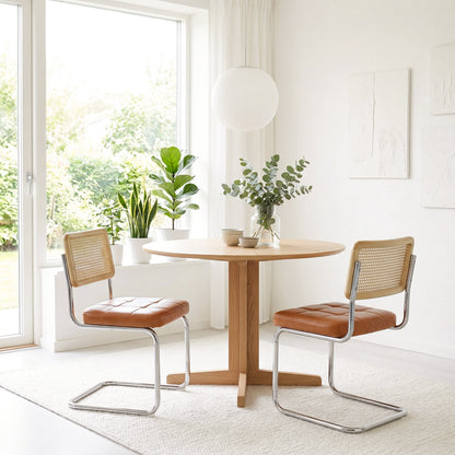 Mid-Century Modern Rattan Leather Dining Chair | Set of 2