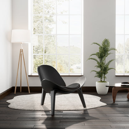 Hans Wegner Shell Chair Black Leather Replica