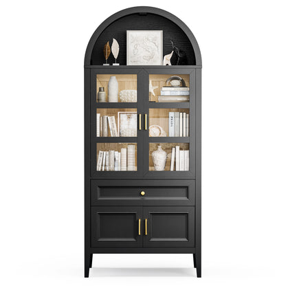Arched Storage Cabinet with Glass Doors and Auto Sensor LED Lights