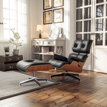Replica Top Grain Leather Eames Lounge Chair With Ottoman (Premier Tall Version)