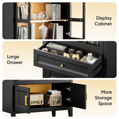 Arched Storage Cabinet with Glass Doors and Auto Sensor LED Lights
