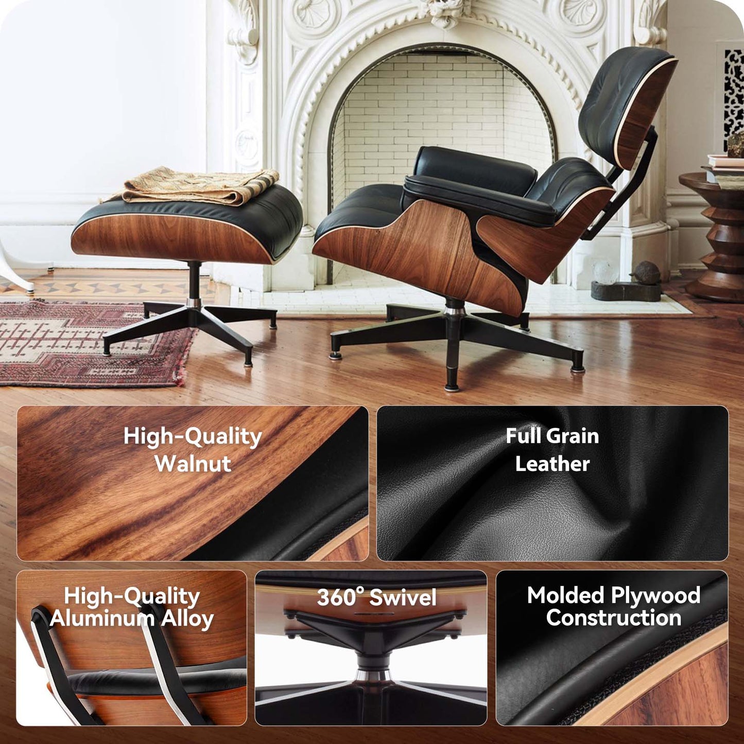 Top Grain Leather Eames Lounge Chair With Ottoman replica (Premier Tall Version 2026)