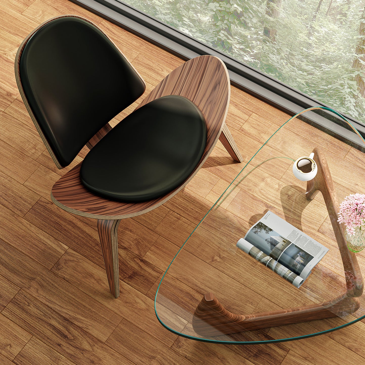 Shell Chair Black Leather by Hans Wegner | FHSLIFE