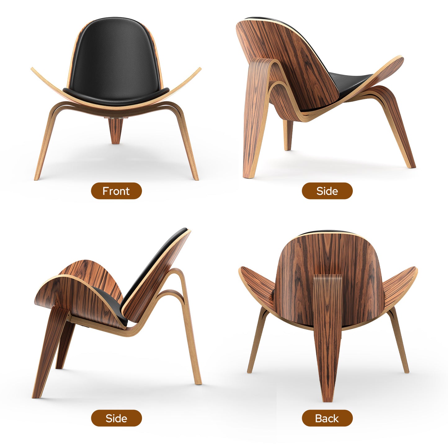Shell Chair Black Leather by Hans Wegner | FHSLIFE