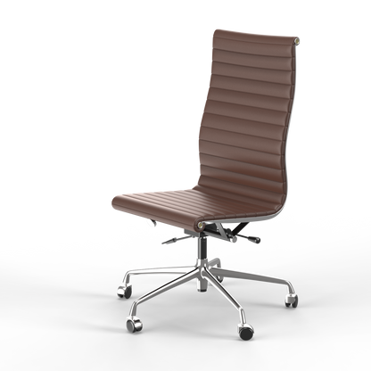 Ribbed Genuine Leather Armless Executive Swivel Eames office chair