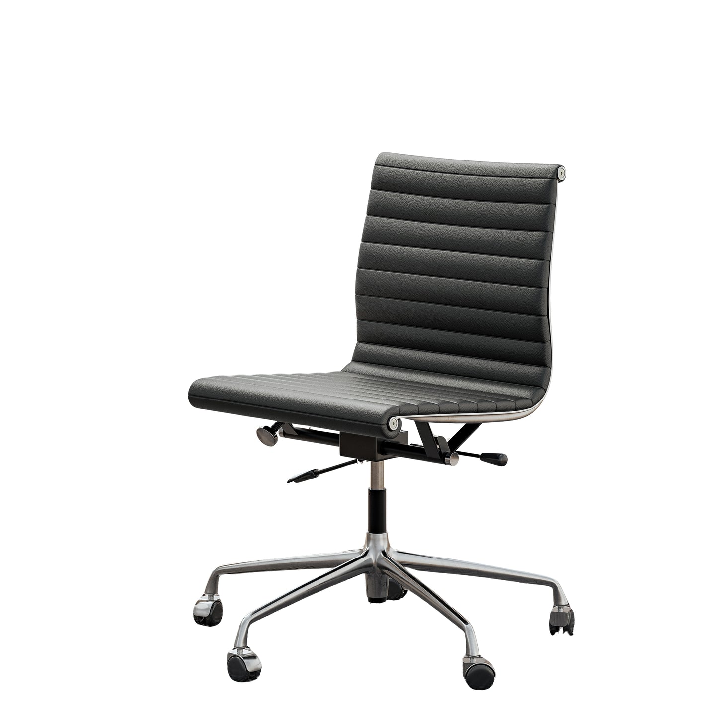 Ribbed Genuine Leather Armless Executive Swivel Eames office chair