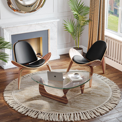 Shell Chair Black Leather by Hans Wegner