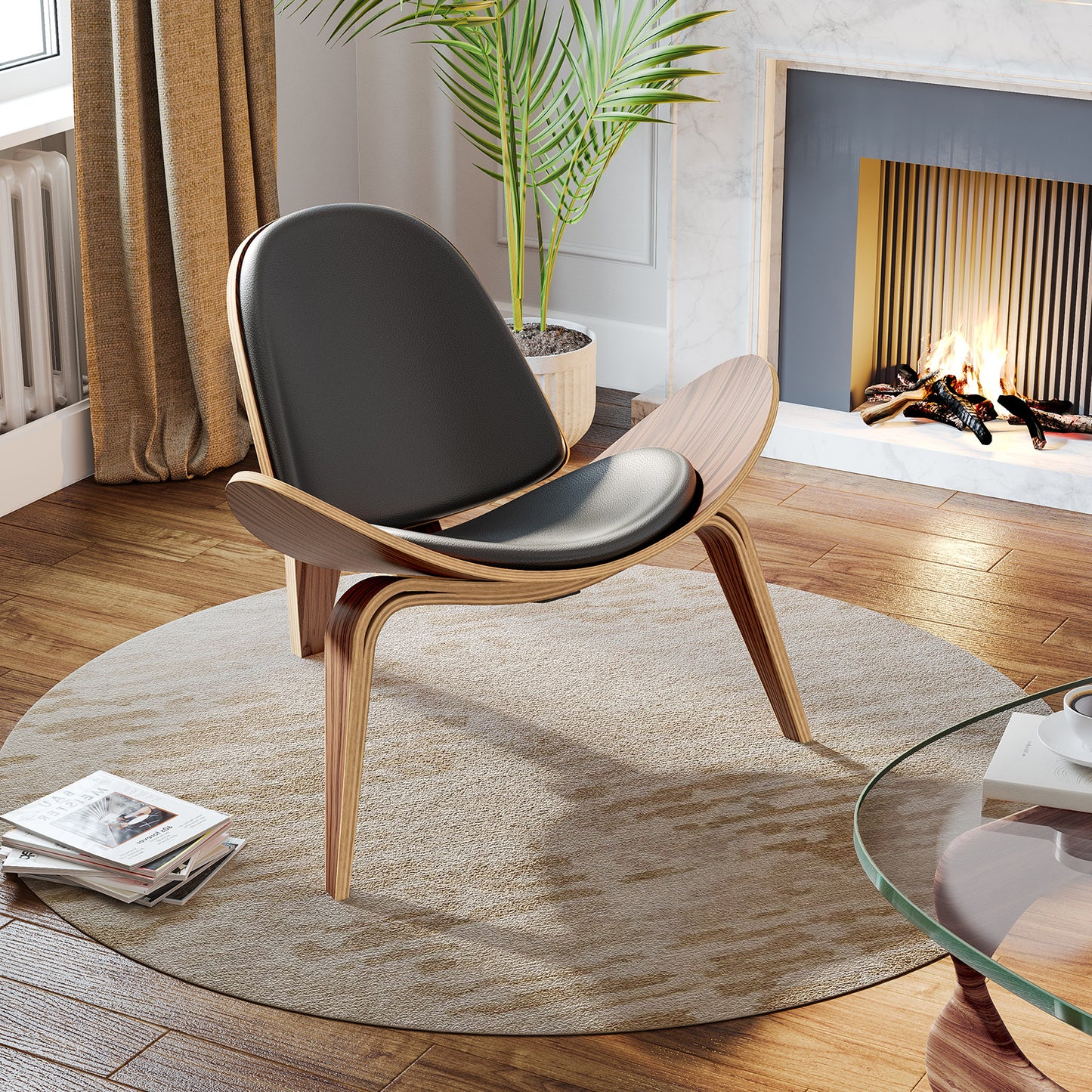 Shell Chair Black Leather by Hans Wegner