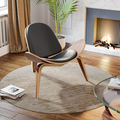 Shell Chair Black Leather by Hans Wegner