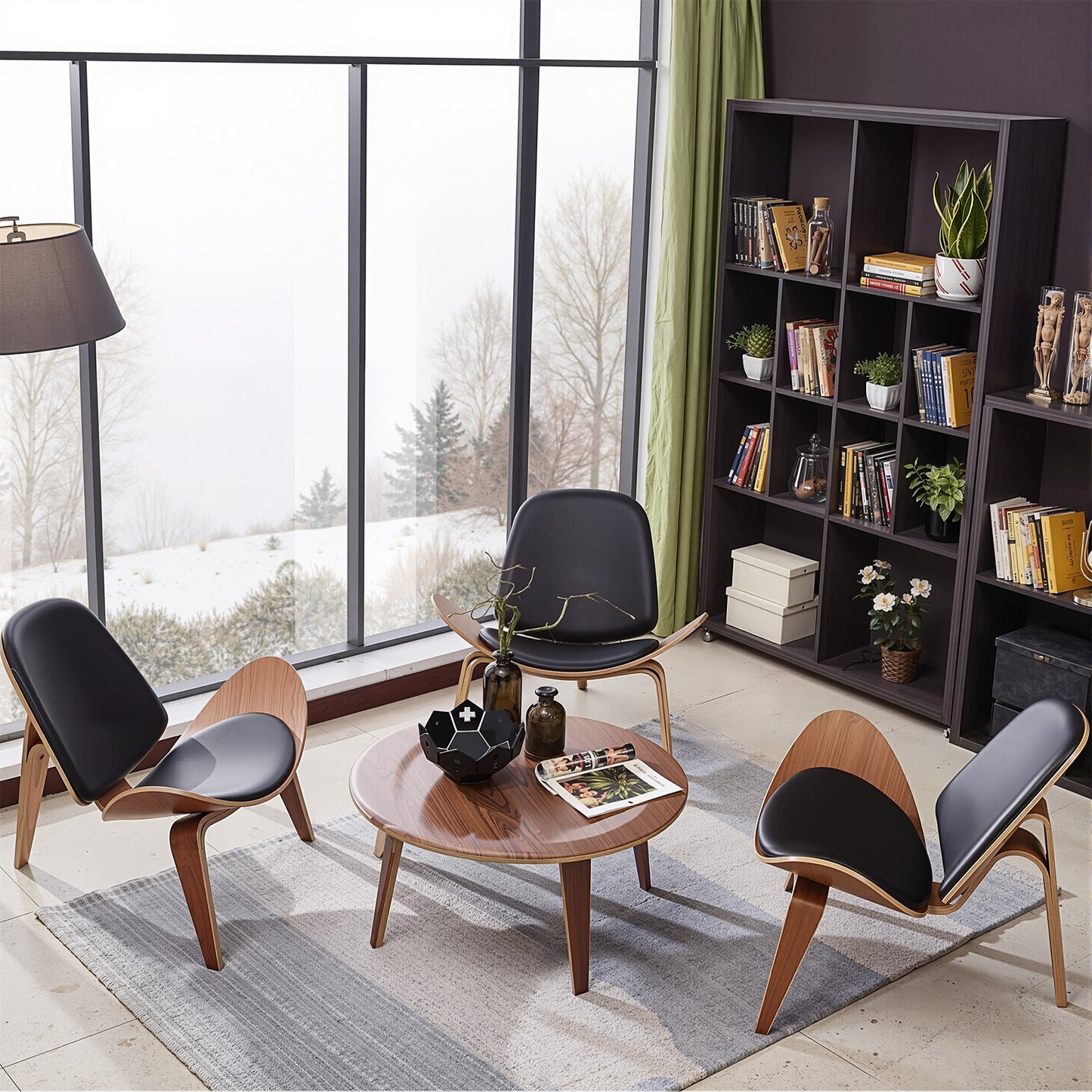 Shell Chair Black Leather by Hans Wegner