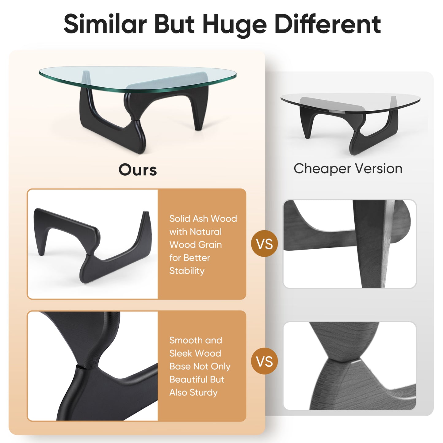 Coffee Triangle Glass Table Inspired by Noguchi