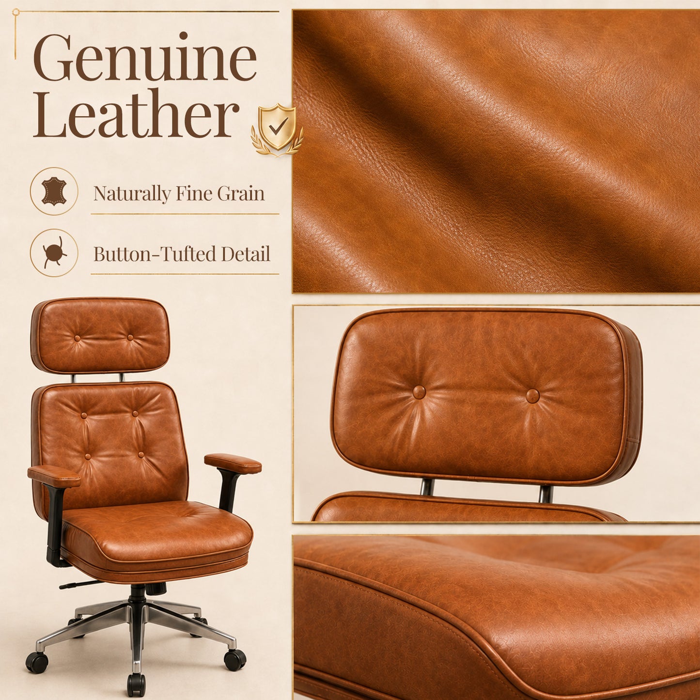 Mid-Century Modern Leather Executive Office Chair