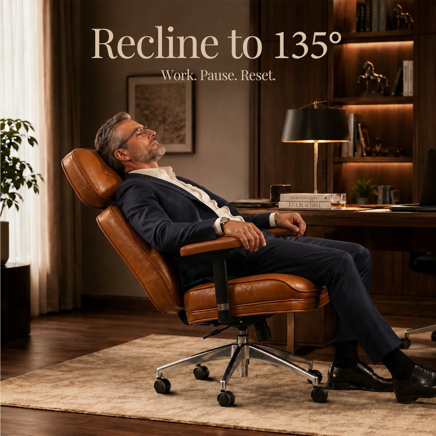Mid-Century Modern Leather Executive Office Chair