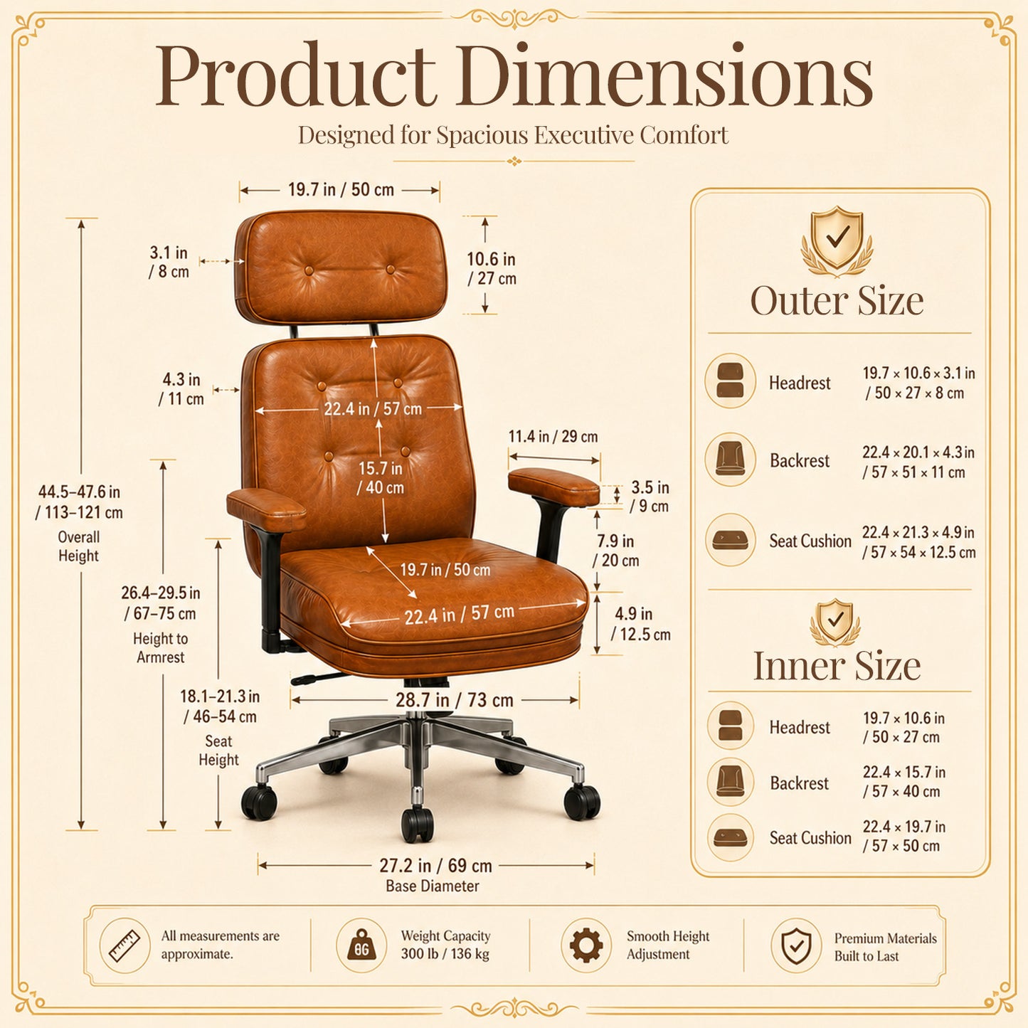Mid-Century Modern Leather Executive Office Chair