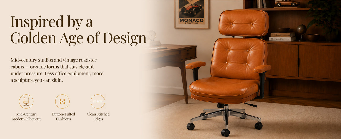 Mid-Century Modern Leather Executive Office Chair
