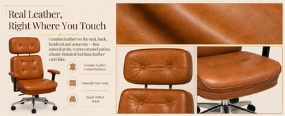 Mid-Century Modern Leather Executive Office Chair
